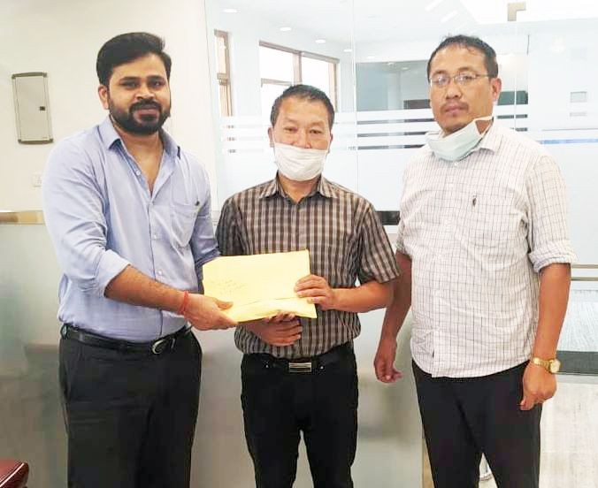 The Mao Union, Kohima (MUK) handing over Rs 3 lakh towards Chief Minister's Relief Fund-COVID-19 at CMO Kohima on July 16. The contribution was handing over by MUK President, Heshu Dihe and Eshuw Krelo on behalf of Mao community Nagaland. (Photo Courtesy: MUK)